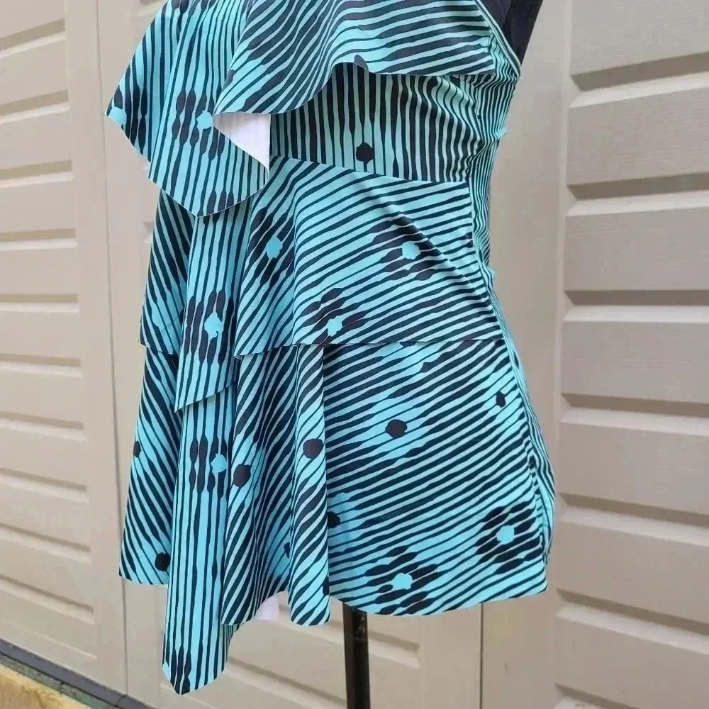 Womens Green Black Layered Ruffle Tankini Swim Top Sz Medium M